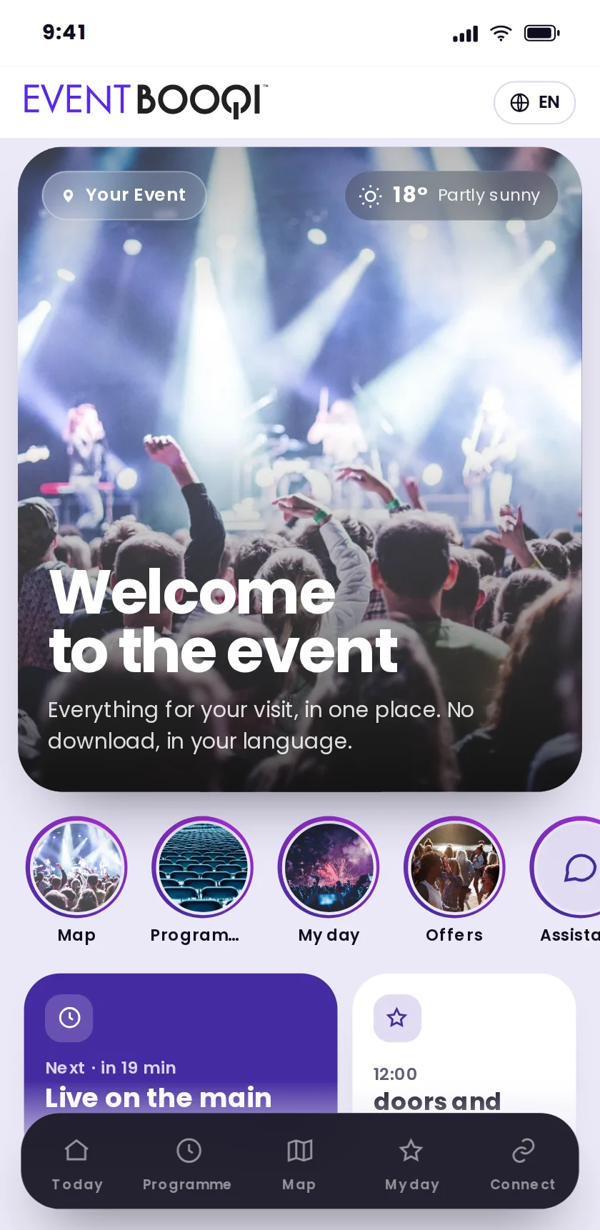 EventBooqi with the digital guide on a phone