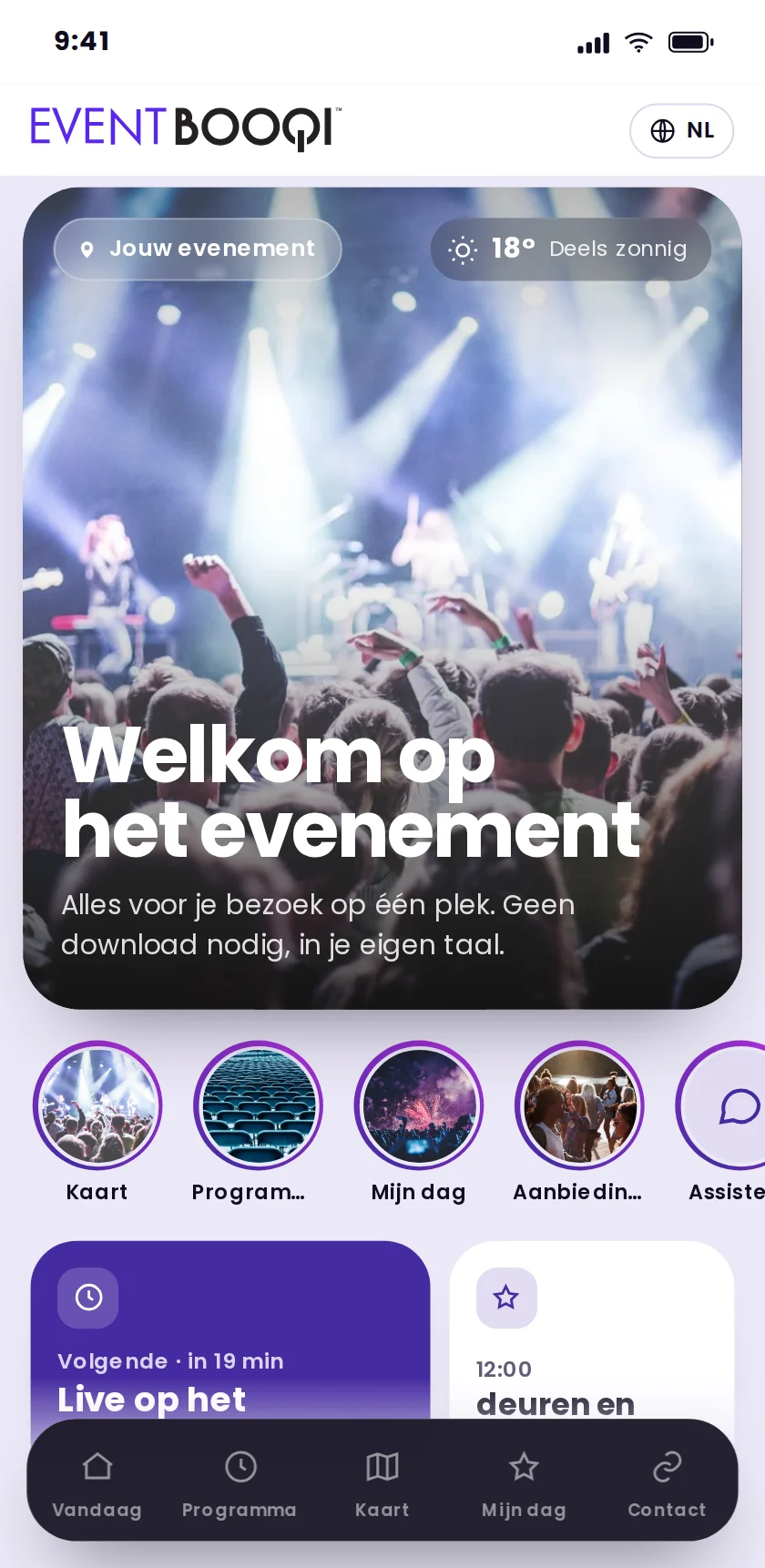 EventBooqi met de digitale gids op een telefoon